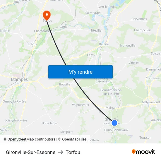Gironville-Sur-Essonne to Torfou map