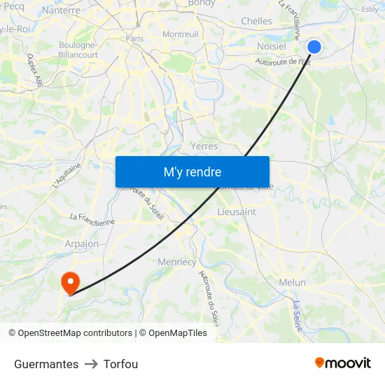 Guermantes to Torfou map