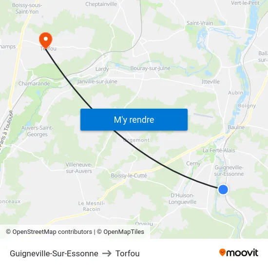 Guigneville-Sur-Essonne to Torfou map