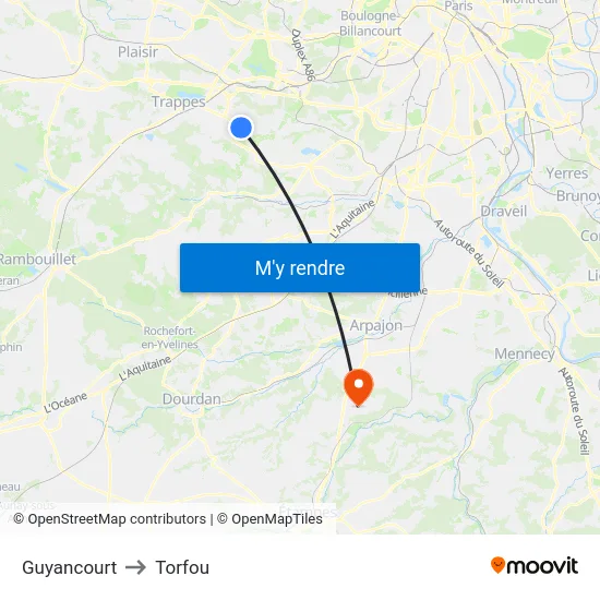 Guyancourt to Torfou map