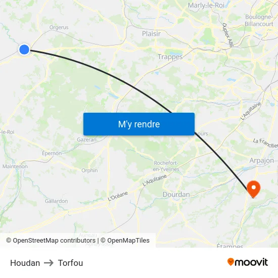 Houdan to Torfou map