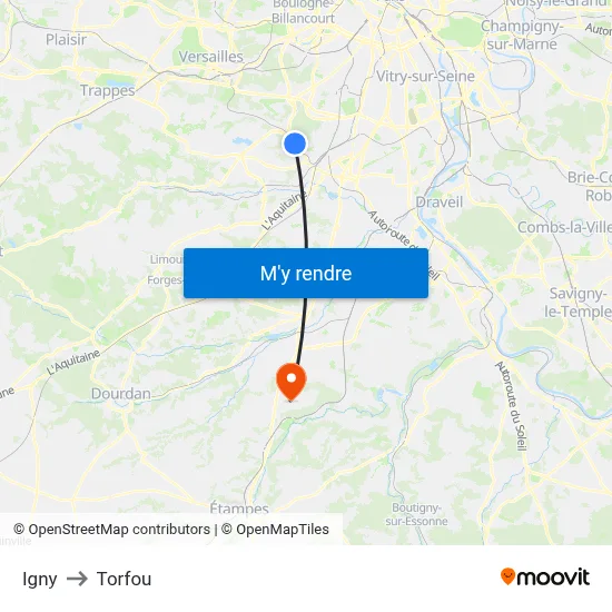 Igny to Torfou map
