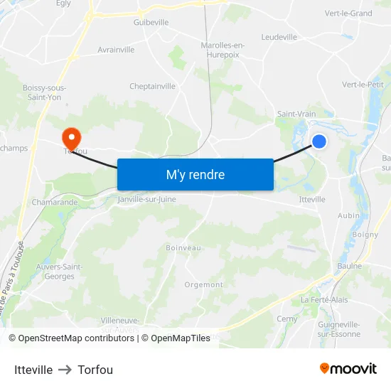 Itteville to Torfou map