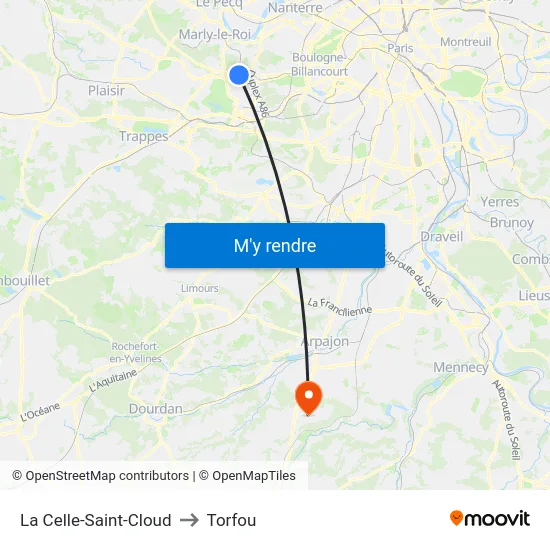 La Celle-Saint-Cloud to Torfou map
