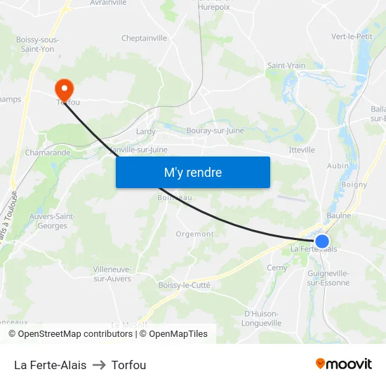 La Ferte-Alais to Torfou map