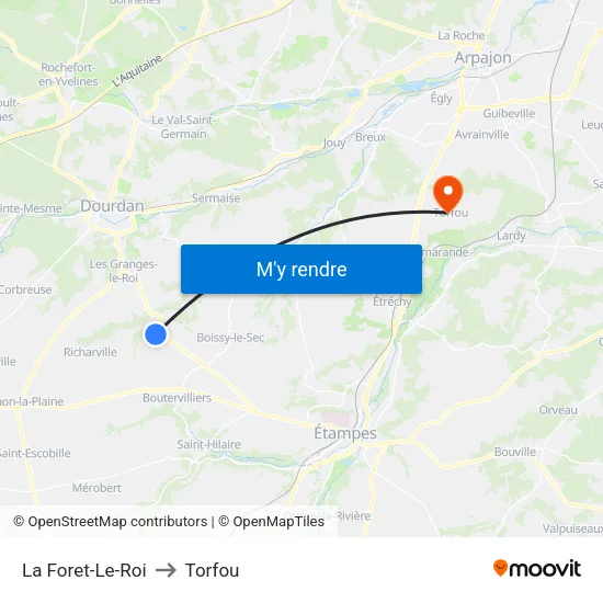 La Foret-Le-Roi to Torfou map