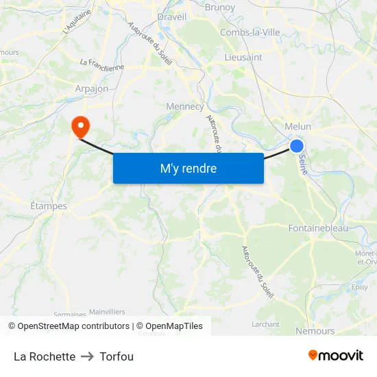 La Rochette to Torfou map