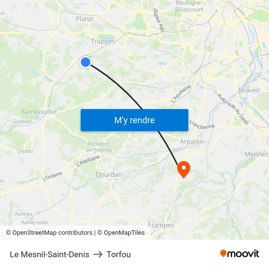 Le Mesnil-Saint-Denis to Torfou map