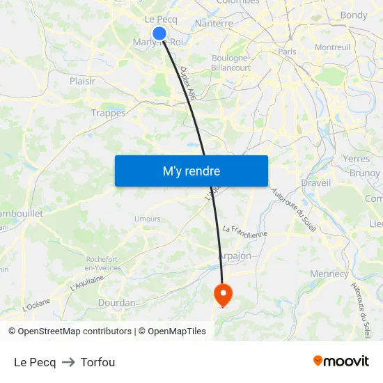 Le Pecq to Torfou map