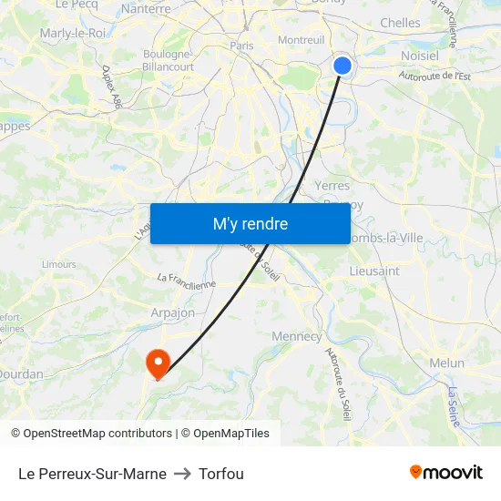 Le Perreux-Sur-Marne to Torfou map