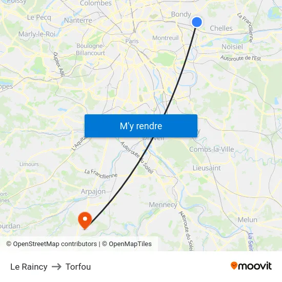 Le Raincy to Torfou map