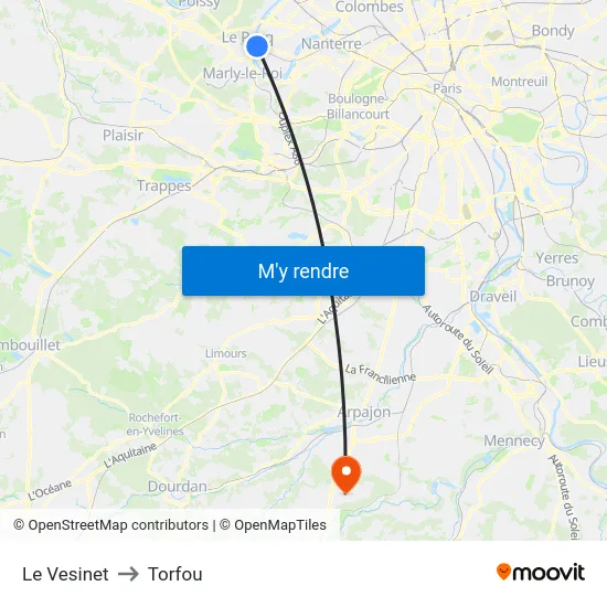 Le Vesinet to Torfou map