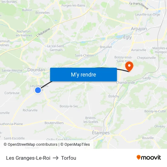 Les Granges-Le-Roi to Torfou map