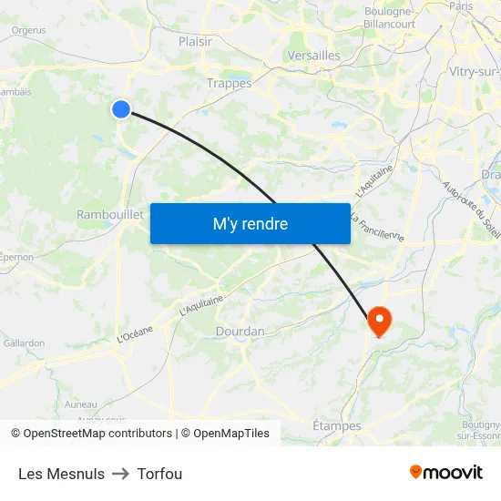 Les Mesnuls to Torfou map