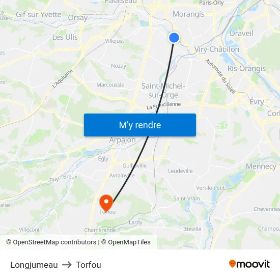 Longjumeau to Torfou map