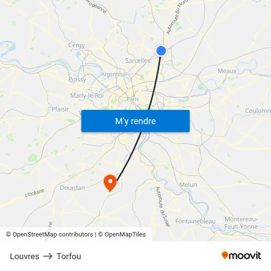 Louvres to Torfou map