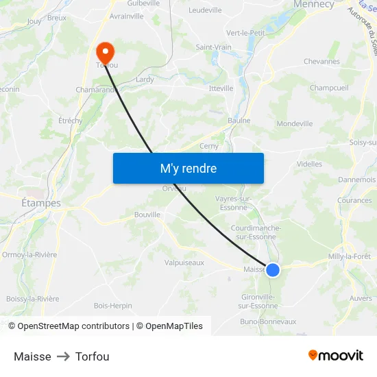 Maisse to Torfou map
