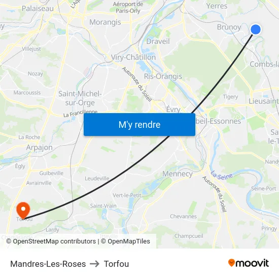 Mandres-Les-Roses to Torfou map