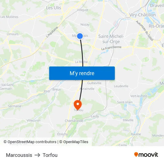 Marcoussis to Torfou map