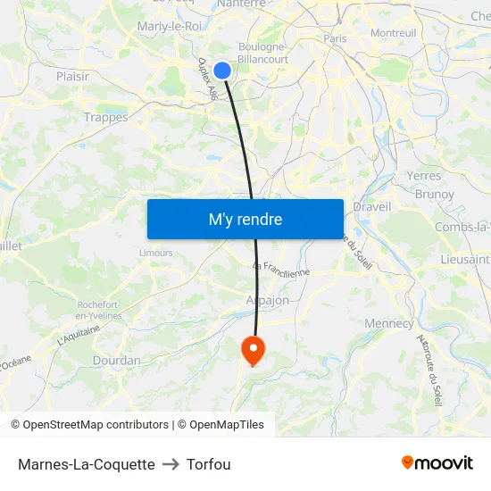 Marnes-La-Coquette to Torfou map
