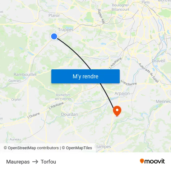 Maurepas to Torfou map