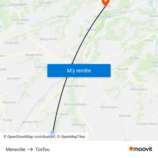 Mereville to Torfou map