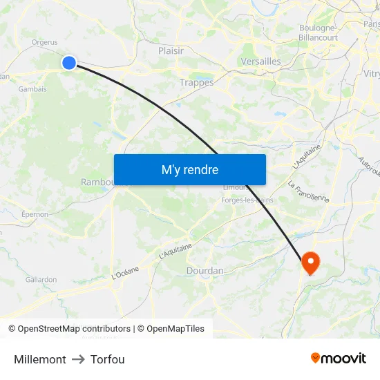 Millemont to Torfou map