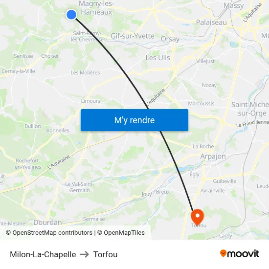 Milon-La-Chapelle to Torfou map