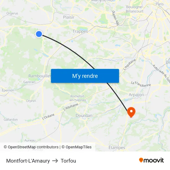 Montfort-L'Amaury to Torfou map
