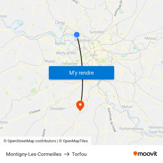 Montigny-Les-Cormeilles to Torfou map