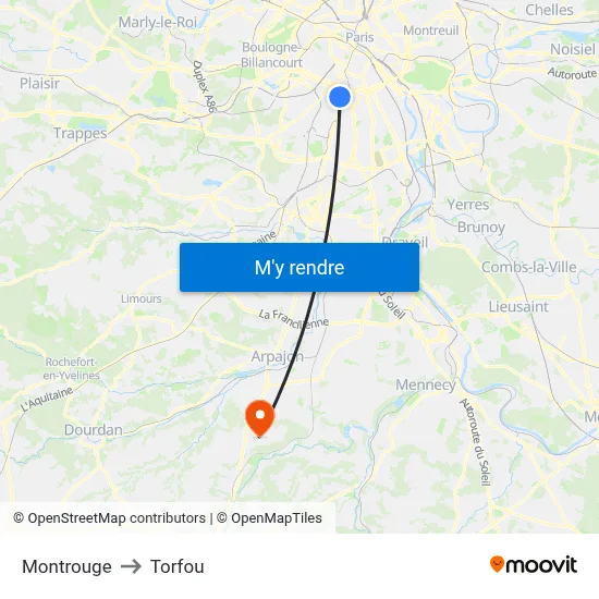 Montrouge to Torfou map