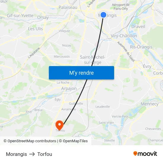 Morangis to Torfou map