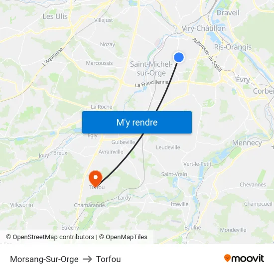 Morsang-Sur-Orge to Torfou map