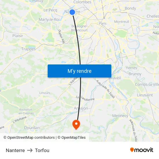 Nanterre to Torfou map