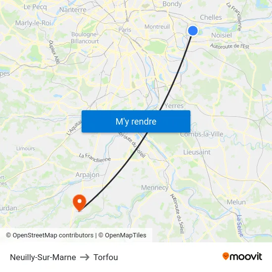 Neuilly-Sur-Marne to Torfou map
