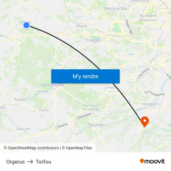 Orgerus to Torfou map