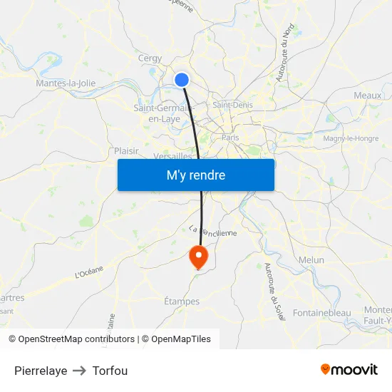 Pierrelaye to Torfou map