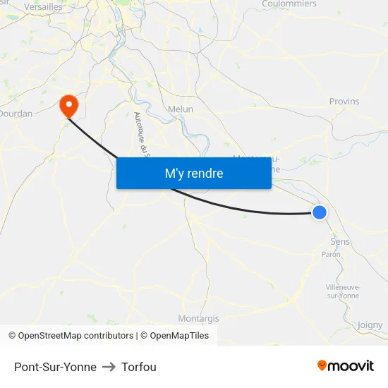Pont-Sur-Yonne to Torfou map
