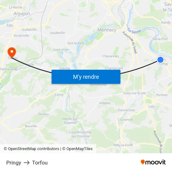 Pringy to Torfou map