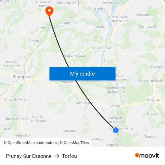 Prunay-Sur-Essonne to Torfou map