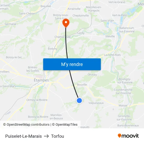 Puiselet-Le-Marais to Torfou map
