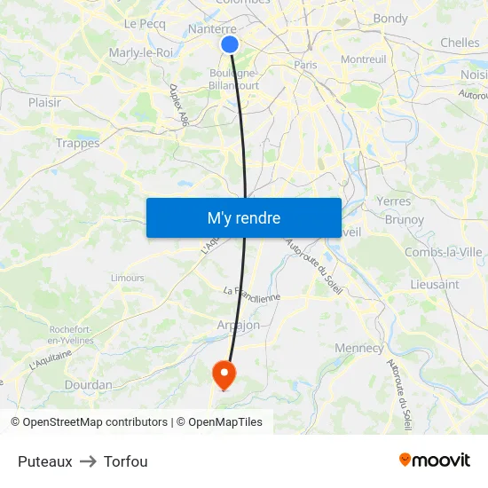 Puteaux to Torfou map