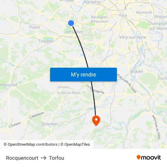 Rocquencourt to Torfou map