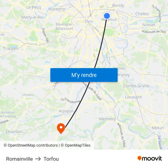 Romainville to Torfou map