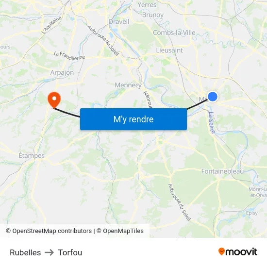 Rubelles to Torfou map