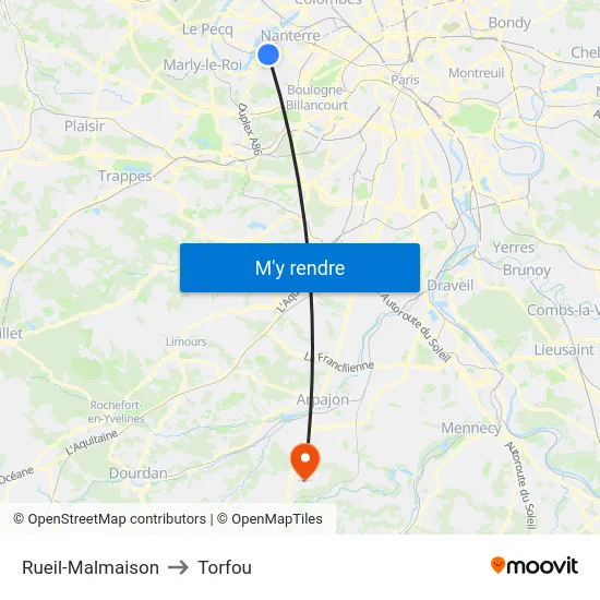 Rueil-Malmaison to Torfou map