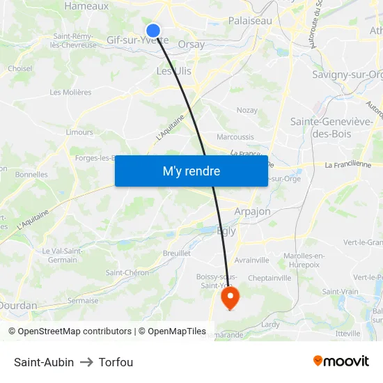 Saint-Aubin to Torfou map