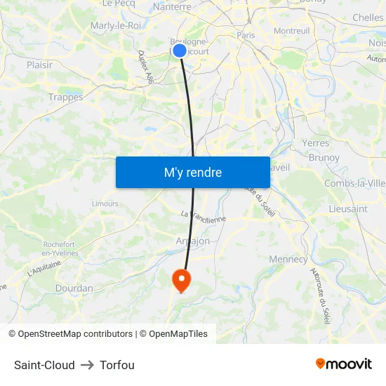 Saint-Cloud to Torfou map
