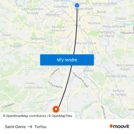 Saint-Denis to Torfou map
