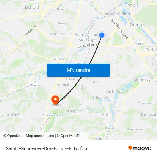 Sainte-Genevieve-Des-Bois to Torfou map